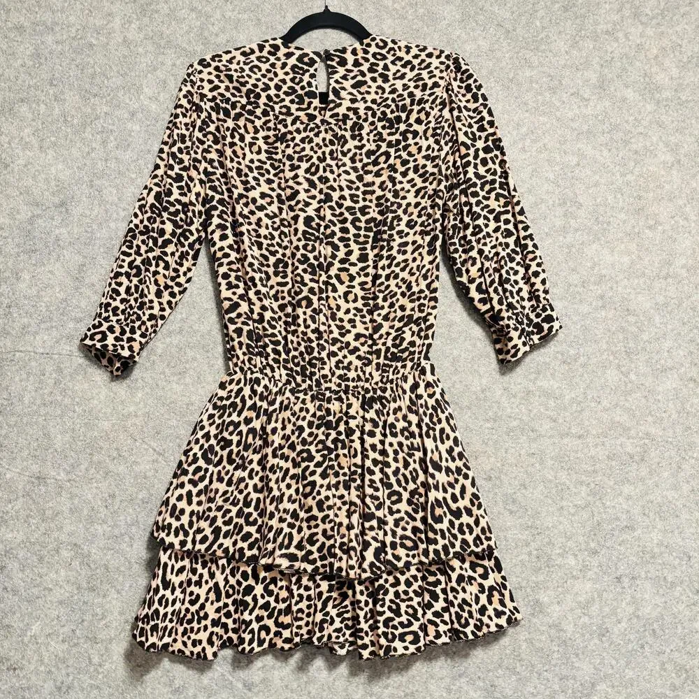 Zadig & Voltaire Dress Womens Size Small Leopard Rooka Print Leo Tiered Ruffle